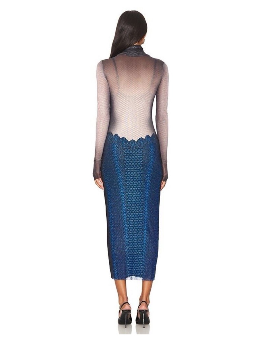 AFRM Shailene Dress in Ornate Navy Mermaid Mesh High Neck Dress *No Slip* - Picture 2 of 5